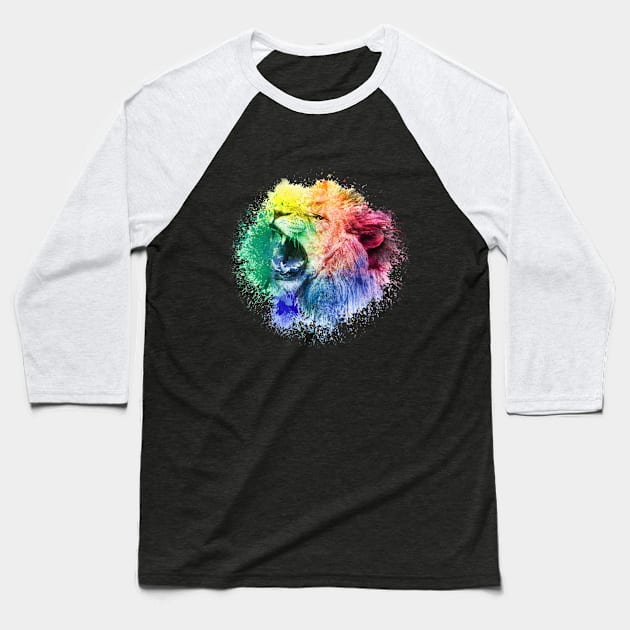 Colorful Angry Lion Head Baseball T-Shirt by anbartshirts